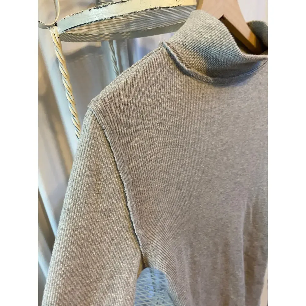 Free People Top Turtleneck Gray Longsleeve Button Cuff Detail Cotton Med - Picture 3 of 11